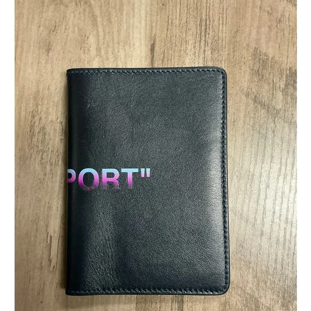 Off-White Blue Quote Genuine Leather Passport Holder